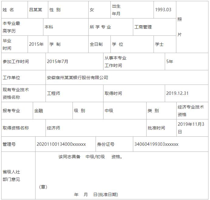 经济师资格考试合格人员登记表怎么填？